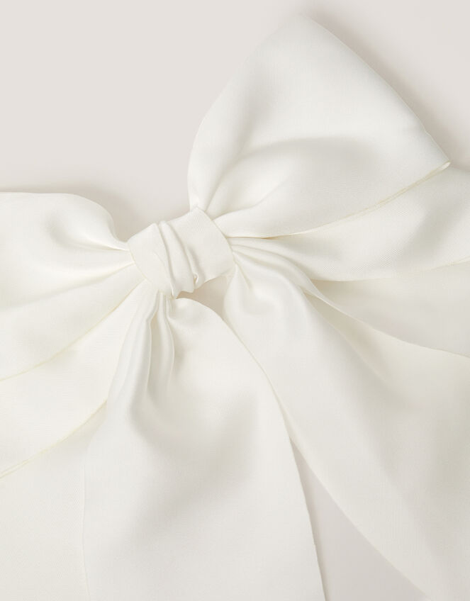 Long Tiered Satin Bow Hair Clip, Ivory (IVORY), large