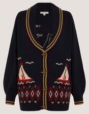 Sapna Intarsia Sailor Cardigan, Blue (NAVY), large