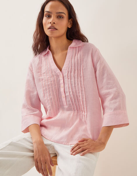 Elsie Linen Blouse, Pink (PALE PINK), large