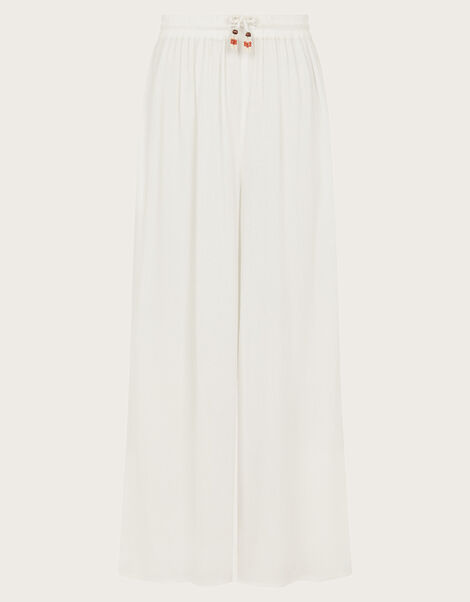 Wide Leg Crinkle Trousers, White (WHITE), large