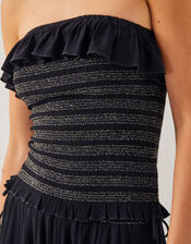 Heidi Smocked Ruffle Bandeau Top, Black (BLACK), large