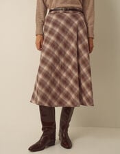 Bettie Check Woven Cotton Midi Skirt, Brown (BROWN), large