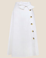 Mock Button Midi Skirt with Sustainable Cotton, White (WHITE), large