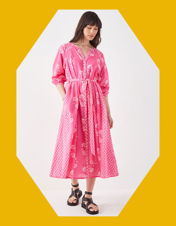 East Amber Floral Print Midi Dress, Pink (PINK), large
