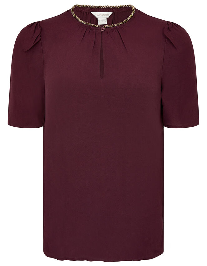 Embellished Neck Top with LENZING™ ECOVERO™, Purple (PURPLE), large