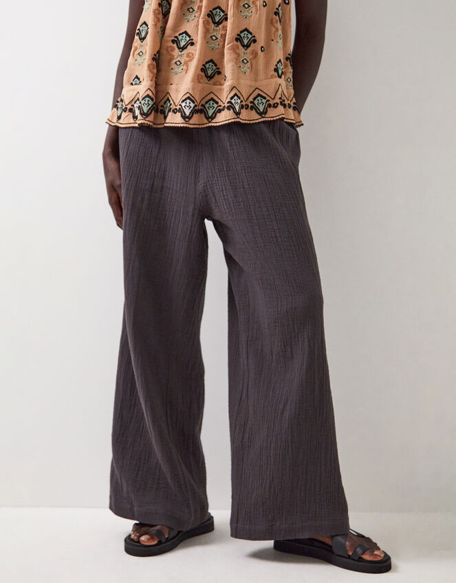 East Stephanie Crinkled Cotton Trousers, Grey (CHARCOAL), large