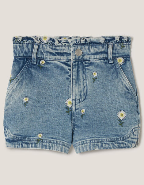 Daisy Embroidered Denim Shorts, Blue (BLUE), large