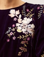 Fallon Floral Embroidered Velvet Mini Dress, Blue (NAVY), large