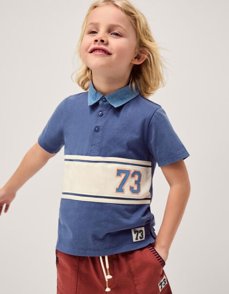 Chambray Collar Polo Short, Blue (BLUE), large