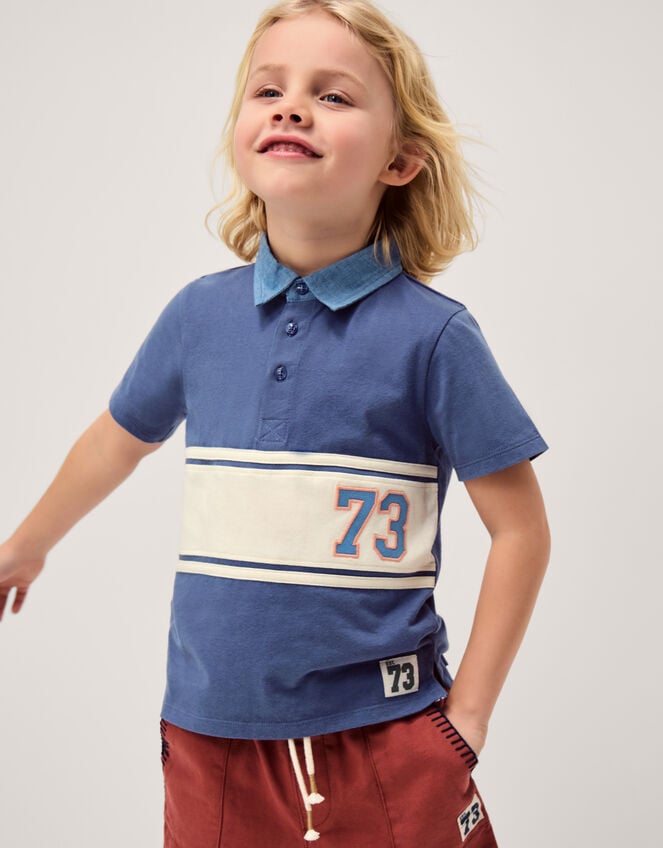 Chambray Collar Polo Short, Blue (BLUE), large