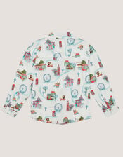 London Print Long Sleeve Shirt , White (WHITE), large