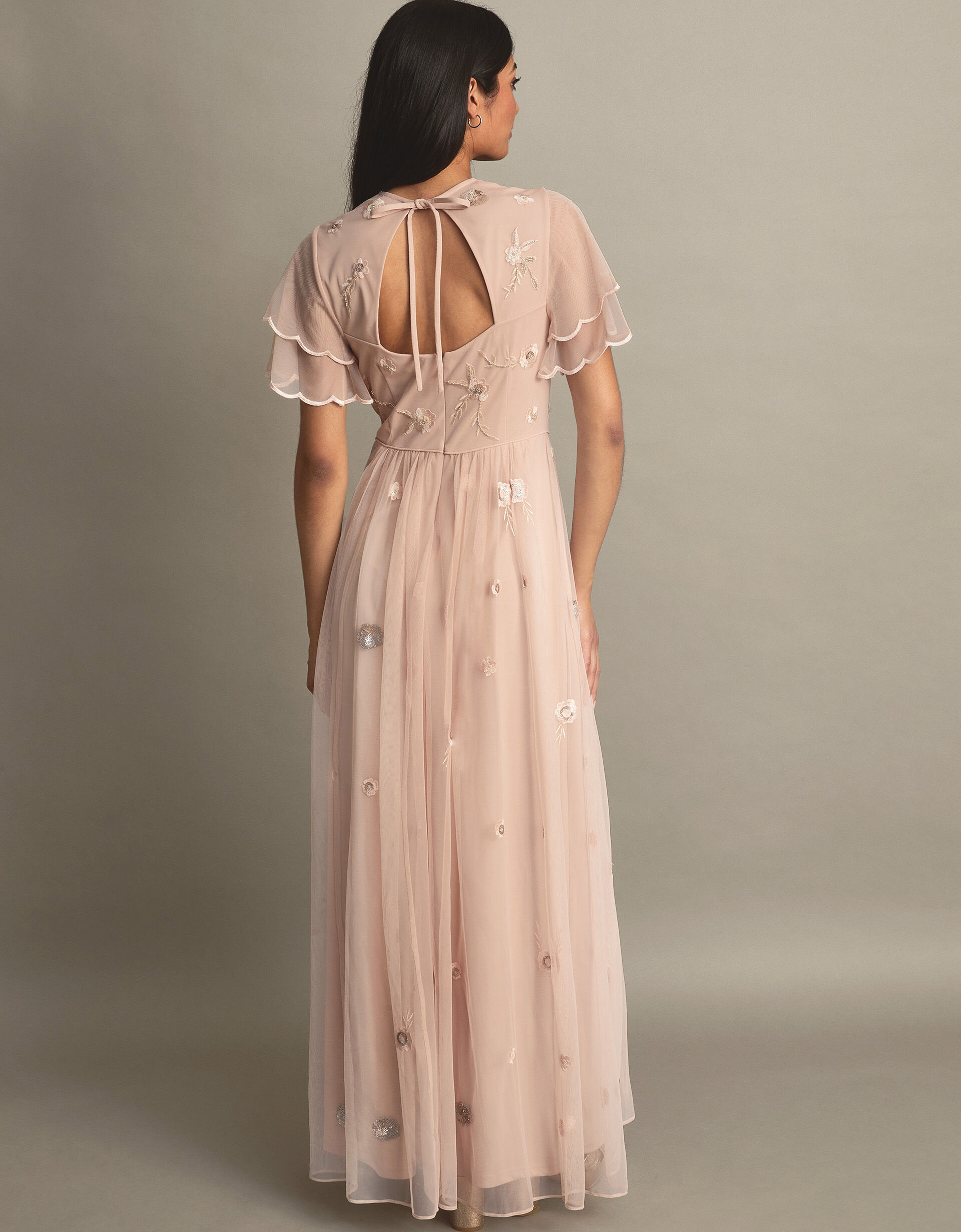 Pink Embellished Embroidered Georgette Maxi Dress For Women