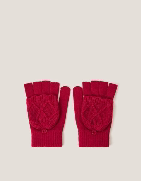 Diamond Fingerless Gloves with Mittens, Red (RED), large