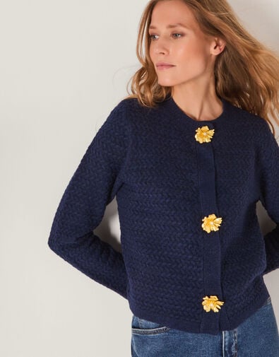 Brianne Floral Button Cardigan, Blue (NAVY), large