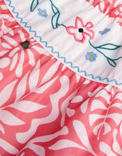 Floral Print Tiered Skirt, Orange (CORAL), large