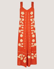 Eliana Floral Embroidered Culotte Jumpsuit, Orange (ORANGE), large