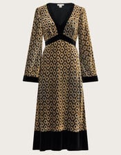 Jade Velvet Jacquard Midi Dress, Brown (CHOCOLATE), large