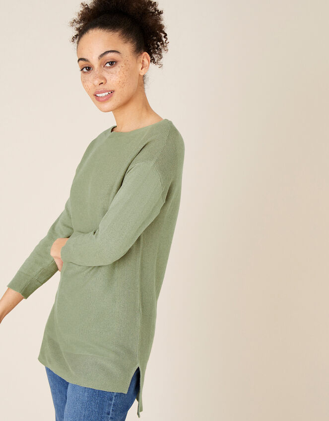 Simmi Slash Neck Longline Jumper, Green (KHAKI), large