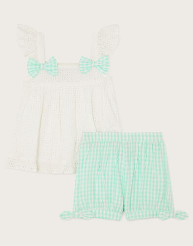 Baby Check Broderie Vest and Shorts Set Green, Green (GREEN), large