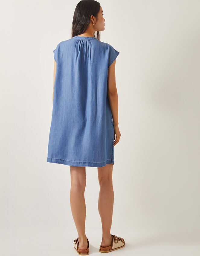 Isolde Embroidered Chambray Mini Dress, Blue (DENIM BLUE), large