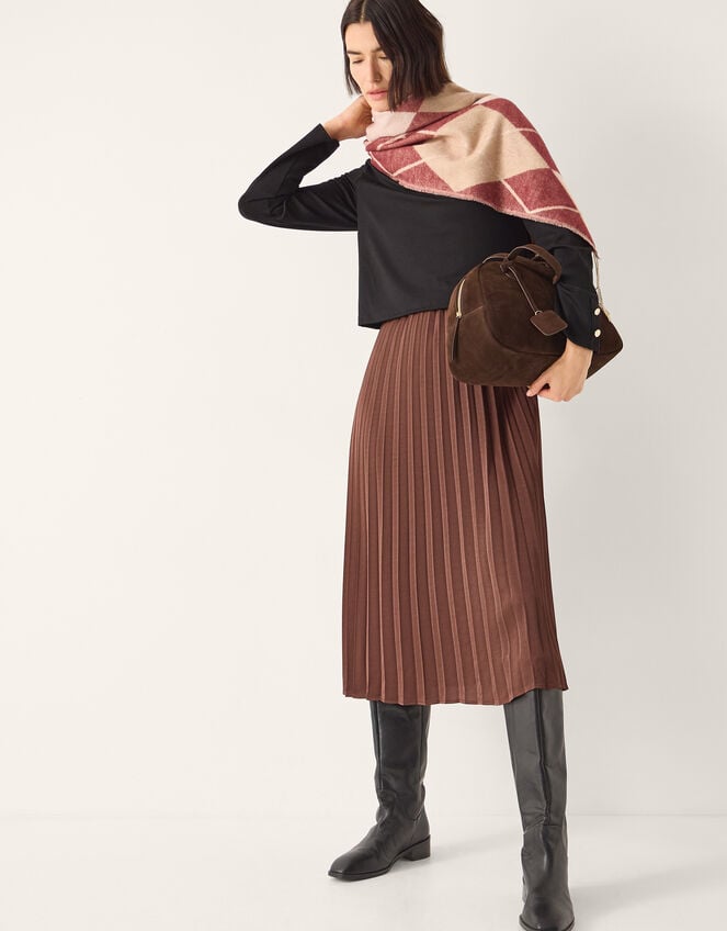 Flora Jersey Pleated Midi Dress, Brown (CHOCOLATE), large