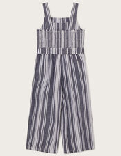 Stripe Jumpsuit in Linen Blend, Blue (BLUE), large