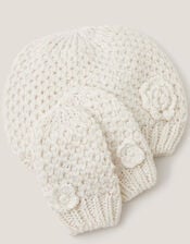 Baby Knit Beanie & Mitten Set, Ivory (IVORY), large