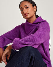 Super-Soft Rib Splice Neck Jumper, Purple (PURPLE), large