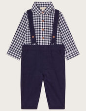 Newborn David Dungaree and Gingham Shirt Set, Blue (NAVY), large