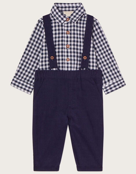 Newborn David Dungaree and Gingham Shirt Set, Blue (NAVY), large