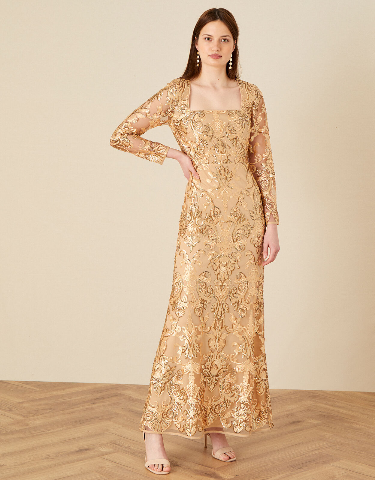 Ariana Sequin Fishtail Maxi Dress Gold
