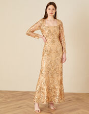 Ariana Sequin Fishtail Maxi Dress, Gold (GOLD), large