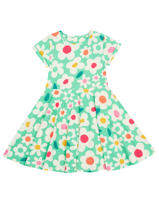 Frugi Spring Printed Skater Dress, Green (GREEN), large