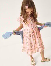 Frilly Floral Stripe Print Dress, Pink (PINK), large