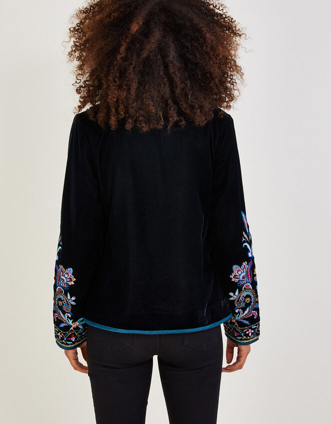 Rory Embroidered Velvet Jacket, Blue (MIDNIGHT), large
