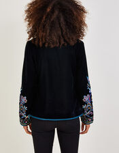 Rory Embroidered Velvet Jacket, Blue (MIDNIGHT), large