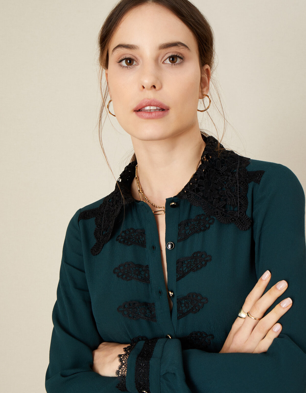 Mona Military Lace Collar Shirt Green 