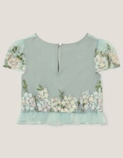 Floral Embroidered Party Top, Green (SAGE), large