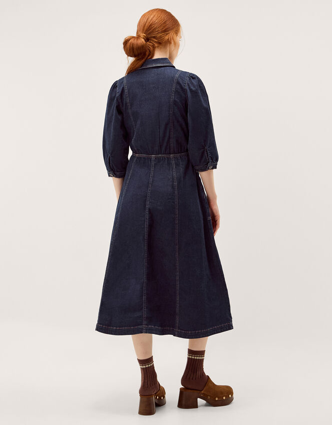 Erin Zip Denim Midi Dress, Blue (INDIGO), large