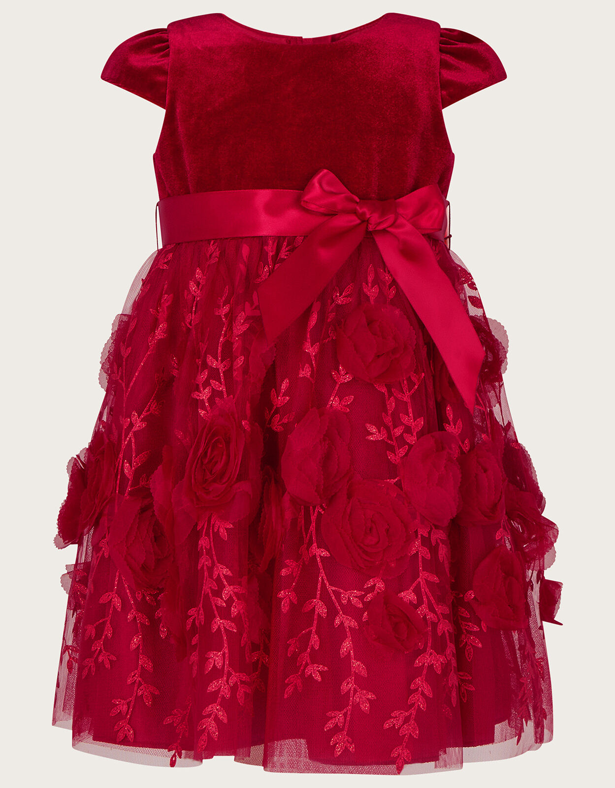 Baby Velvet 3D Roses Dress Red
