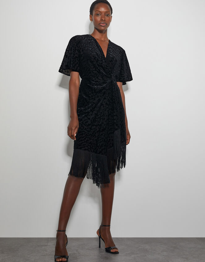 Dana Devore Leopard Print Wrap Dress, Black (BLACK), large