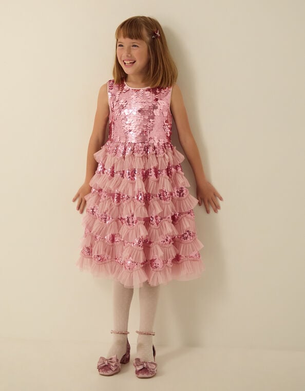 Ruffle Sequin Party Dress, Pink (PINK), large