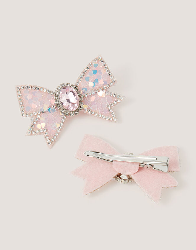 2-Pack Jewel Bow Hair Clips, Pink (PINK), large