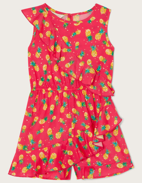Pineapple Wrap Frill Playsuit, Red (RED), large