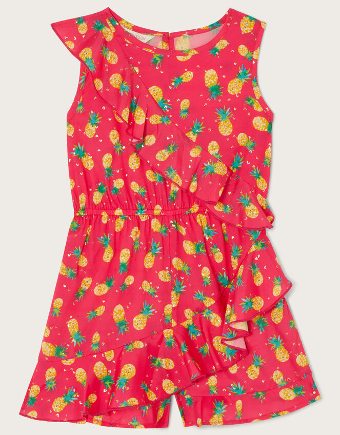 Pineapple Wrap Frill Playsuit, Red (RED), large