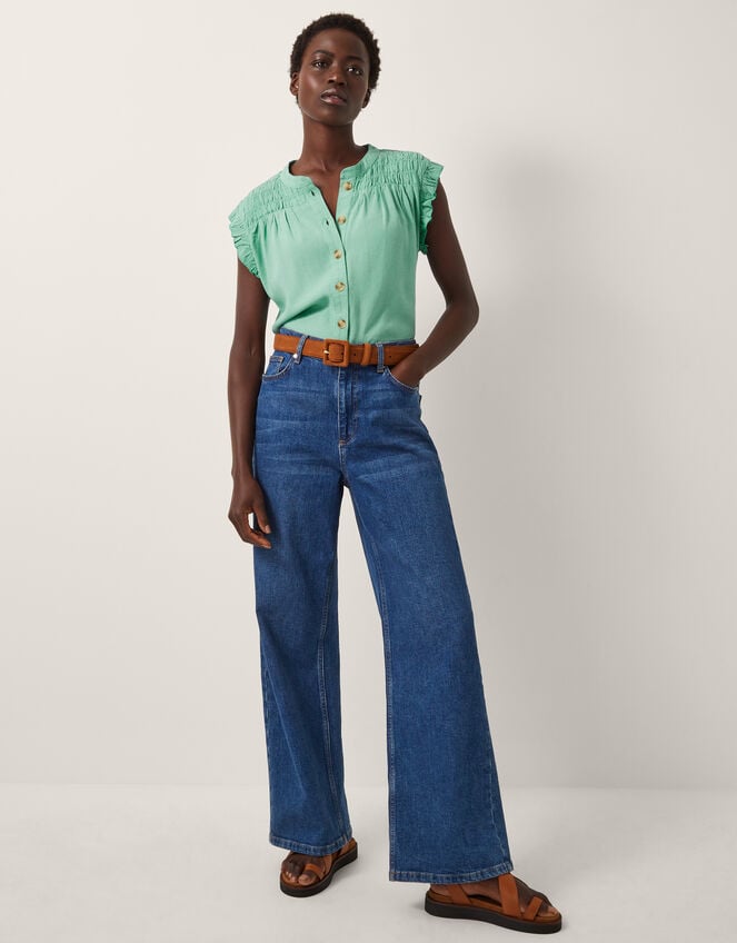 Evelyn Sleeveless Smocked Top, SEA GREEN, large