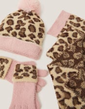 Leopard Print Hat Scarf & Gloves Set, Multi (MULTI), large