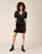 Georgie Glitter Stretch Velvet Dress, Black (BLACK), large