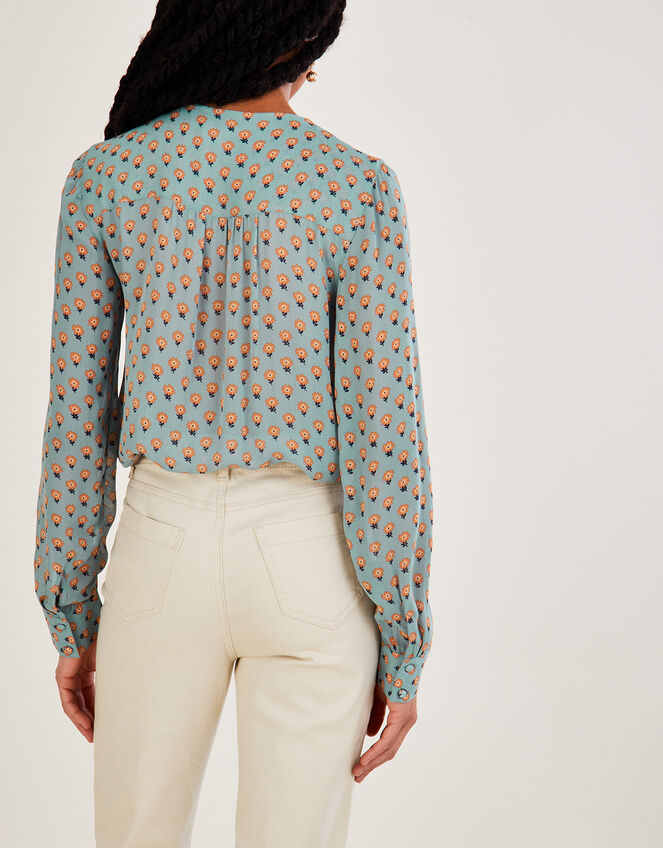 Emery Embellished Trim Blouse in Sustainable Viscose, Blue (TURQUOISE), large