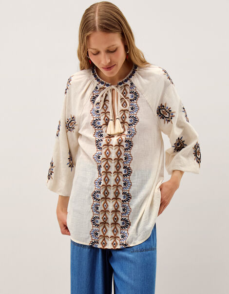 Zoey Embroidered Tunic Top, Ivory (IVORY), large